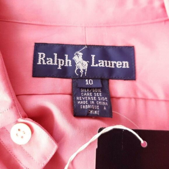 Vintage Ralph Lauren Pink Silk Button Front Shirt Size 10 New $225 - Picture 8 of 9